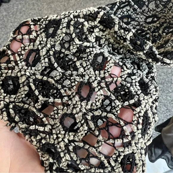 A'Reve Lace Knit Cardigan with Ruffle Hem in Black Gray Beige and Sage - Picture 5 of 8